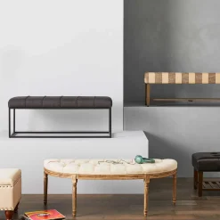 * Providence Lourdes Tufted Curved Bench, Neutral Clearance< Stools & Benches