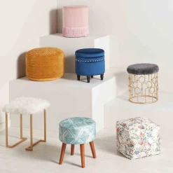 * Ridgecrest Mustard Plush Pouf, 20 Flash Sale< Ottomans & Poufs