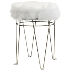 * Rion Chrome Wire Vanity Stool/Padded White Faux Fur Seat Opening Sales< Stools & Benches
