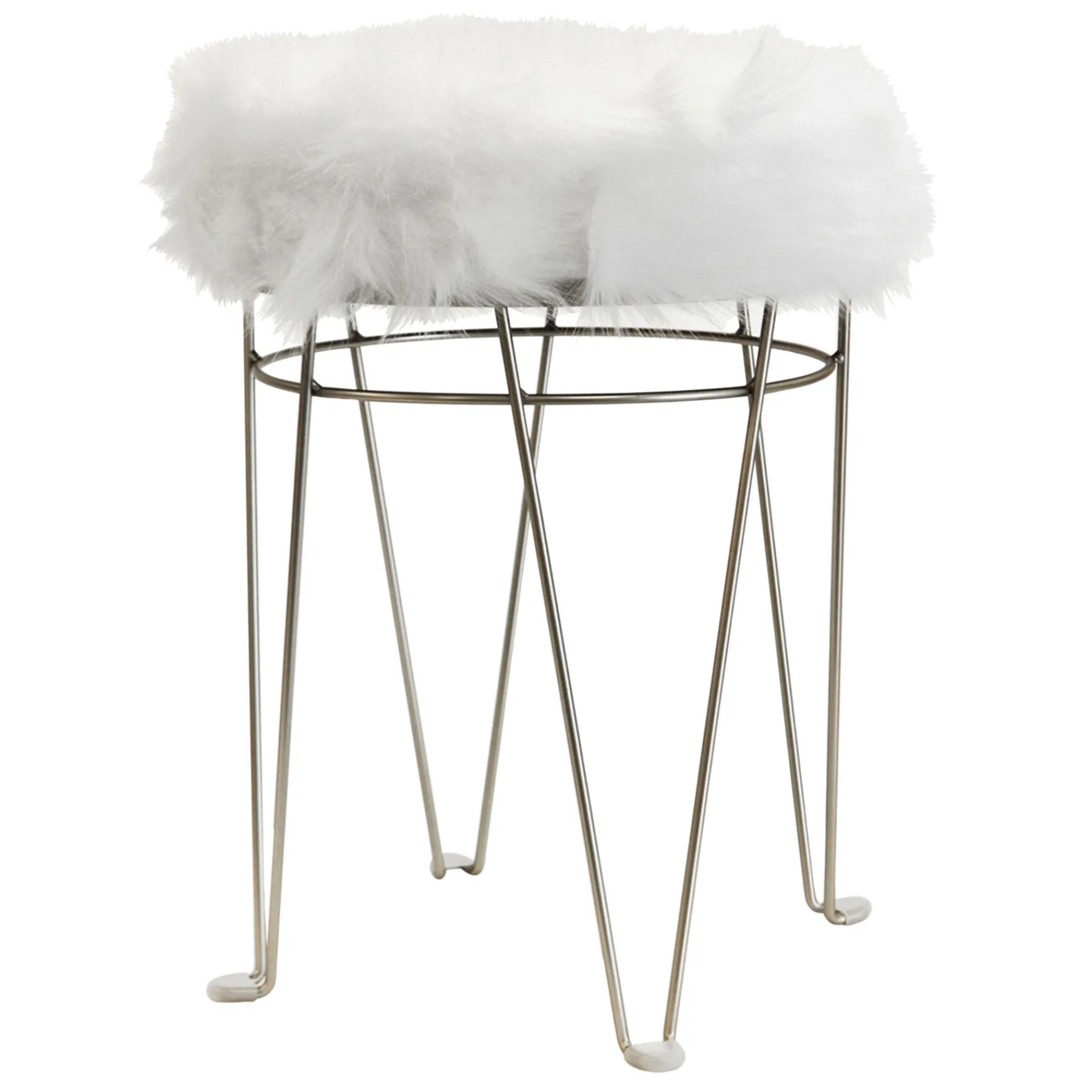 * Rion Chrome Wire Vanity Stool/Padded White Faux Fur Seat Opening Sales< Stools & Benches