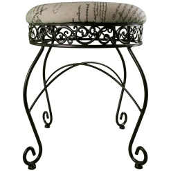 * Round Metal Scroll Vanity Stool With French Script Cushion Flash Sale< Stools & Benches