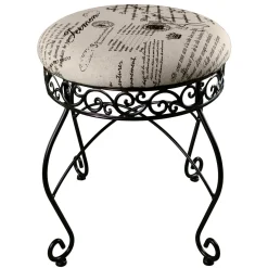 * Round Metal Scroll Vanity Stool With French Script Cushion Flash Sale< Stools & Benches