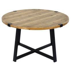 * Round Wood Top Coffee Table With Metal X Base Clearance< Coffee & End Tables