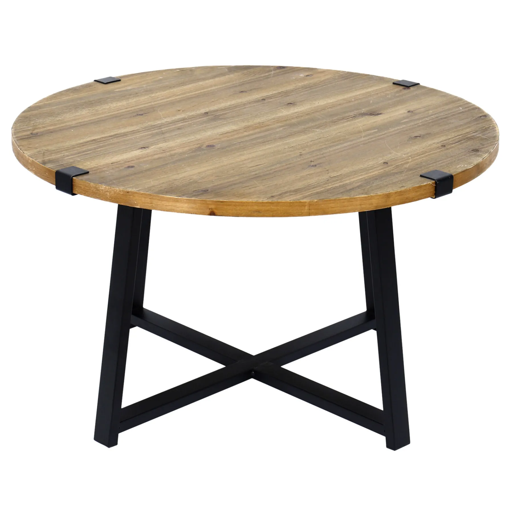 * Round Wood Top Coffee Table With Metal X Base Clearance< Coffee & End Tables