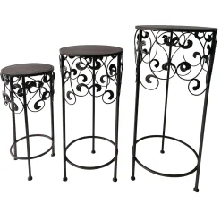 * Round Wood Top With Scroll Metal Plant Stand, Large Bargain Sale< Plant Stands