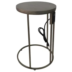 * Round Wood-Top Gold Metal C-Table With Usb Port, Large Good Quality< Accent Tables