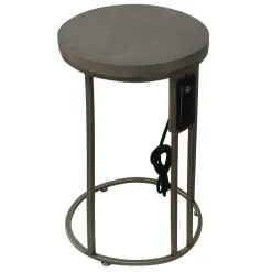 * Round Wood-Top Gold Metal C-Table With Usb Port, Small Online Discount< Accent Tables