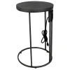 * Round Wood-Top Silver Metal C-Table With Usb Port, Large Premium< Accent Tables