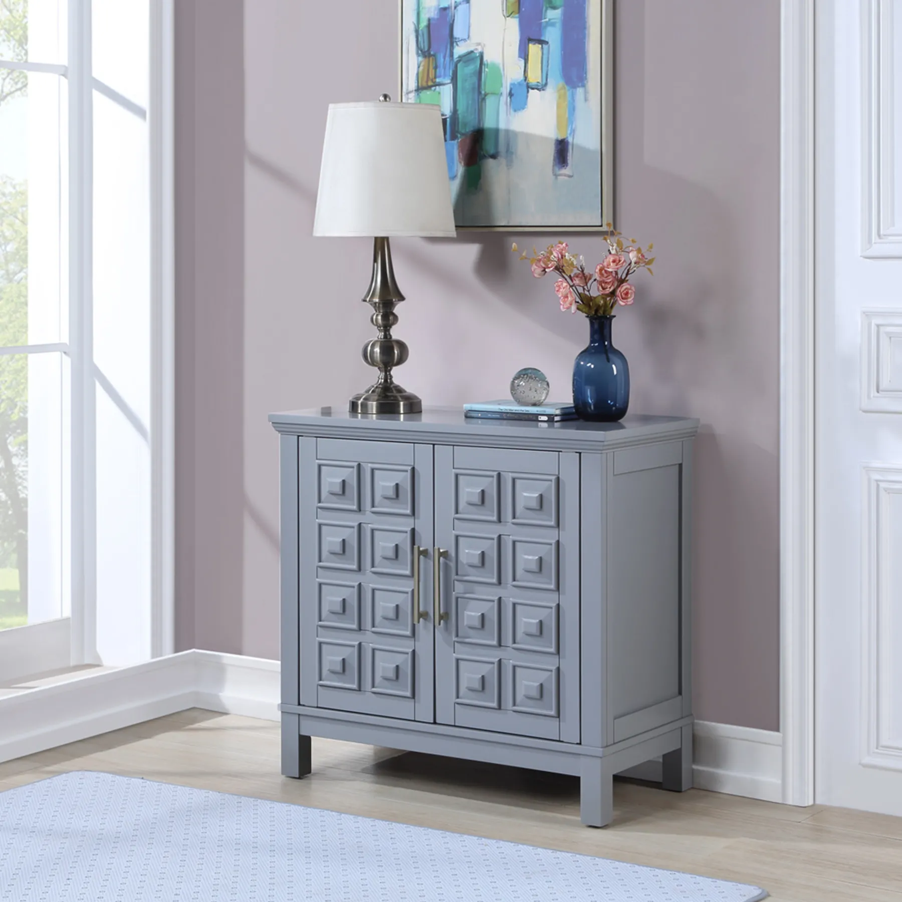 * Sadie 2-Drawer Geometric Cabinet, Grey Bargain Sale< Cabinets & Chests