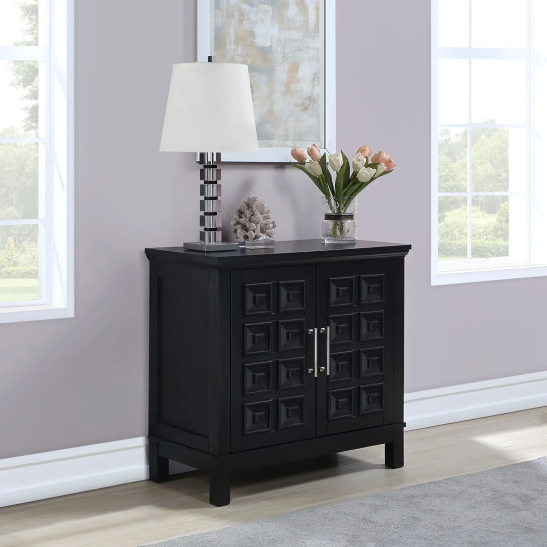 * Sadie 2-Drawer Geometric Cabinet, Black Outlet< Cabinets & Chests