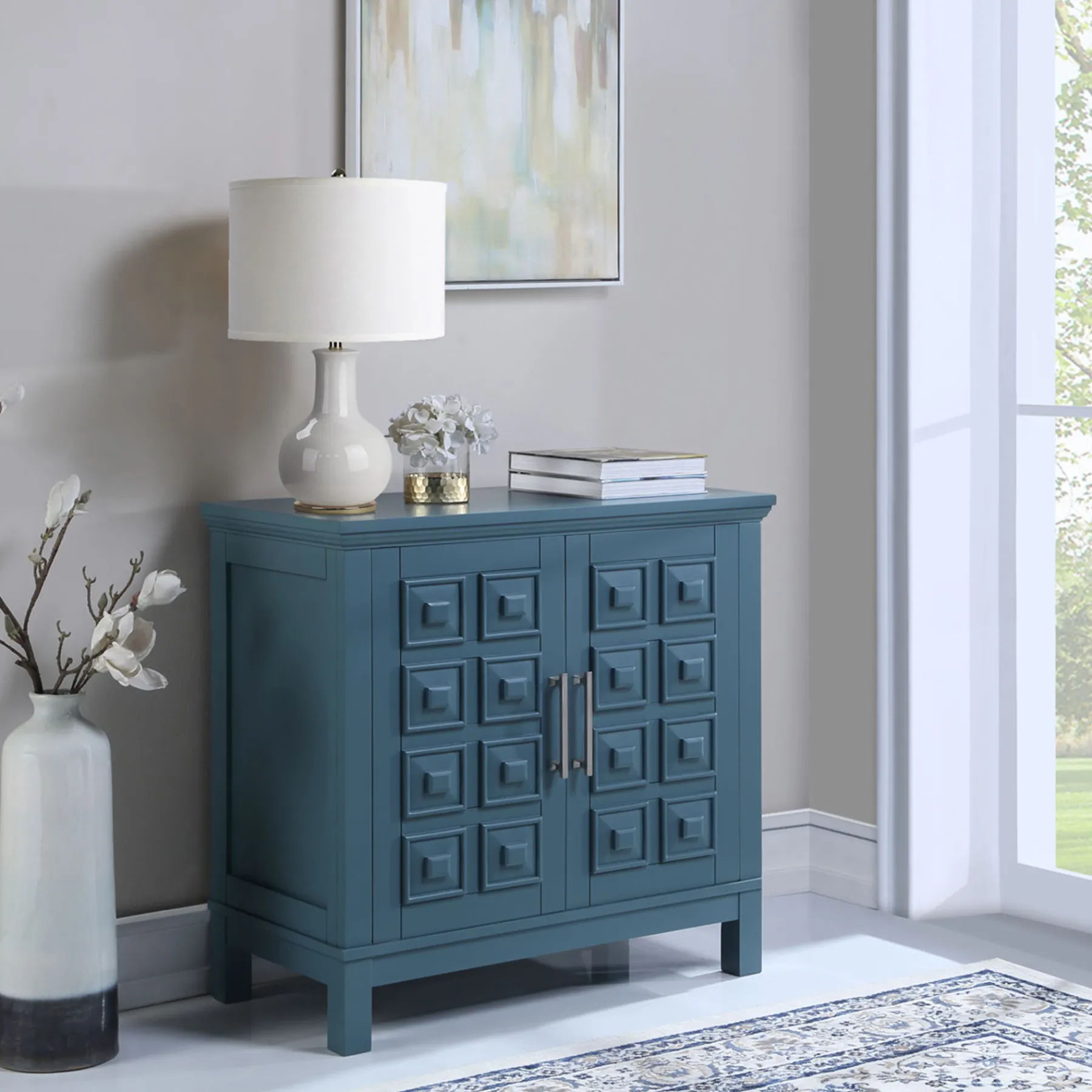 * Sadie 2-Drawer Geometric Cabinet, Turquoise Clearance< Cabinets & Chests