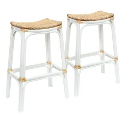 * Set Of 2 Indah Rattan Backless Barstool, White Online Discount< Barstools