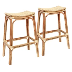 * Set Of 2 Indah Rattan Backless Barstool, Honey Bargain Sale< Barstools
