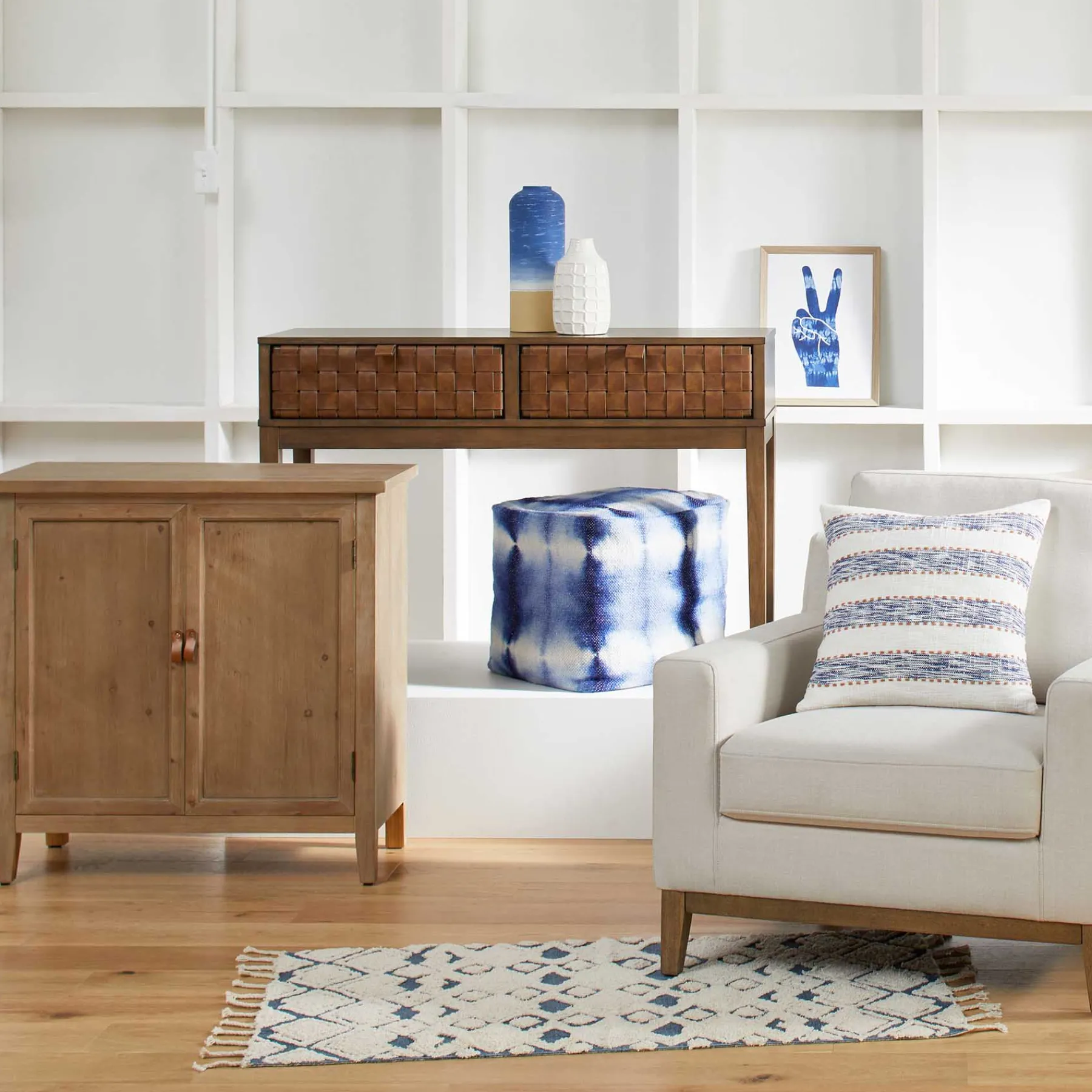 * Shyloh Shibori Pouf Blue Discount< Ottomans & Poufs