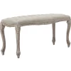 * Simone Grey Linen Tufted Bench With Carved Reclaimed Wood Legs Outlet< Benches