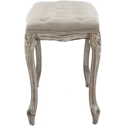 * Simone Grey Linen Tufted Bench With Carved Reclaimed Wood Legs Outlet< Benches