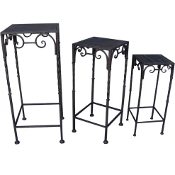 * Square Wood Top Plant Stand With Brown Twist Metal Leg, Large Discount Online< Plant Stands