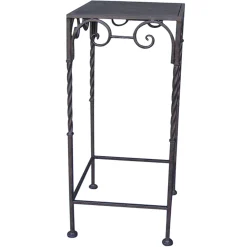 * Square Wood Top Plant Stand With Brown Twist Metal Leg, Small Gift Selection< Plant Stands