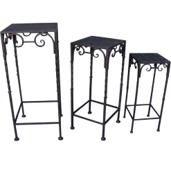 * Square Wood Top Plant Stand With Brown Twist Metal Leg, Small Gift Selection< Plant Stands