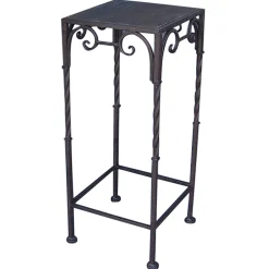 * Square Wood Top Plant Stand With Brown Twist Metal Leg, Medium Online Discount< Plant Stands