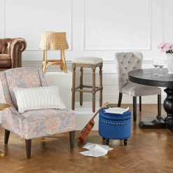 * Stanley Navy Storage Ottoman Premium< Ottomans & Poufs