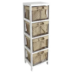 * 4-Tier White Wooden Shelf With Wire Baskets Exquisite Gifts< Cabinets & Chests