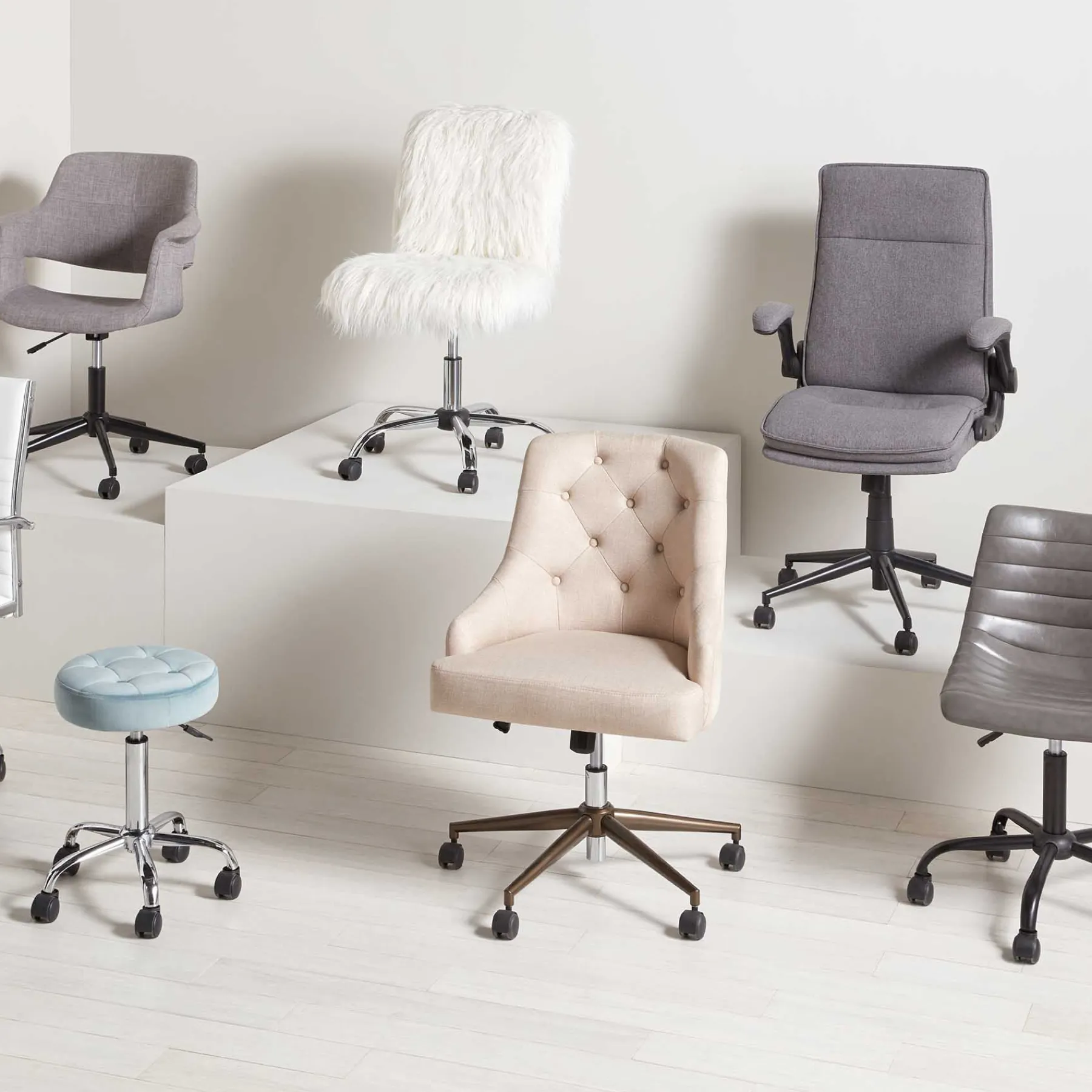 * Tufted Cream Adjustable Office Chair Promotion< Office