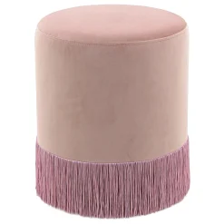 * Velvet Blush Round Ottoman With Fringe Featured< Ottomans & Poufs