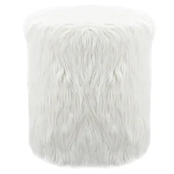 * White Faux Fur Round Ottoman Fashion< Ottomans & Poufs