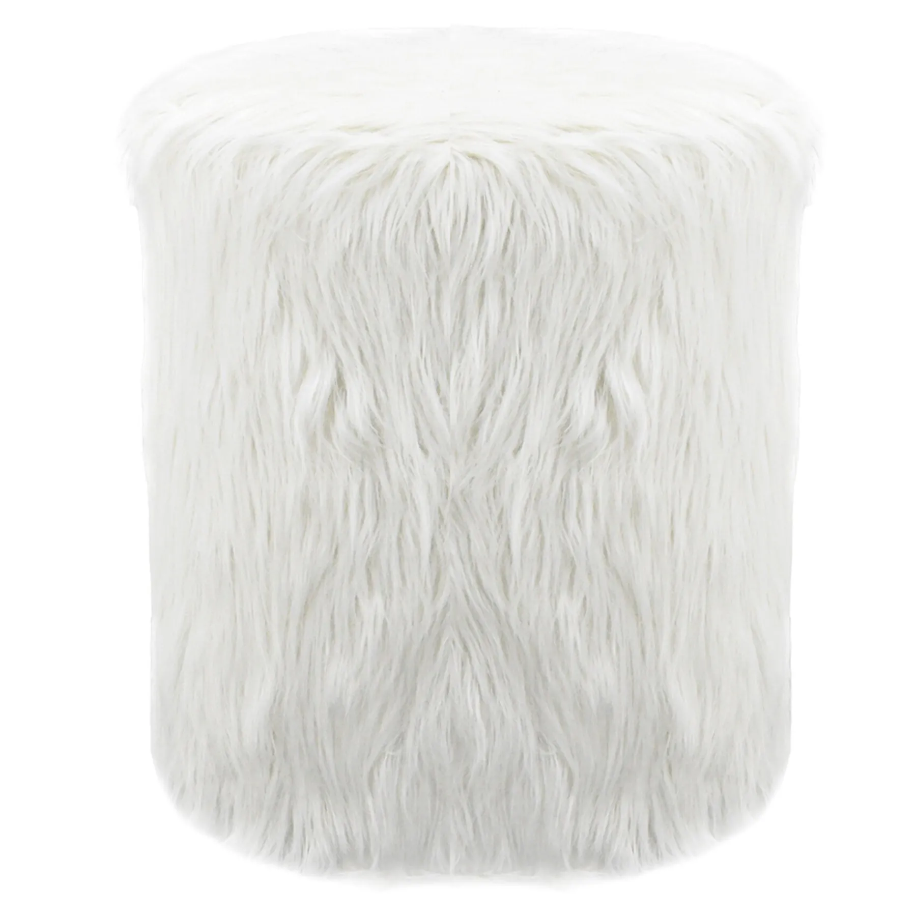 * White Faux Fur Round Ottoman Fashion< Ottomans & Poufs