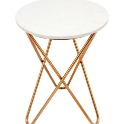 * White Marble-Top Side Table With Gold Metal Hairpin Legs Online Discount< Accent Tables