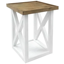 * White Wooden X-Side Accent Table Cheaper< Accent Tables