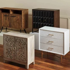 * White/Gold 3-Drawer Cabinet Discount< Cabinets & Chests