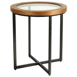 * Wood Edge Glass Top Accent Table Good Quality< Accent Tables