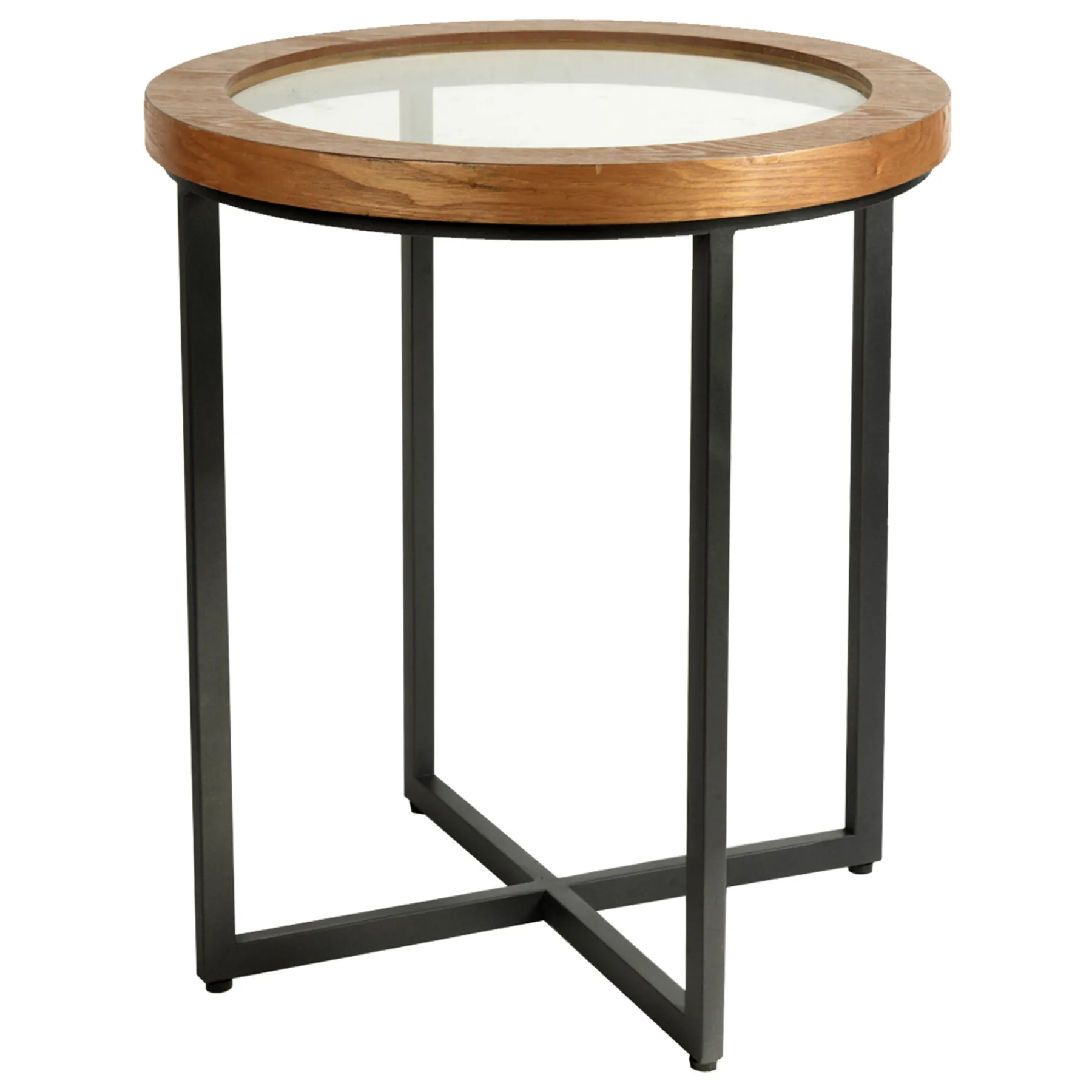 * Wood Edge Glass Top Accent Table Good Quality< Accent Tables