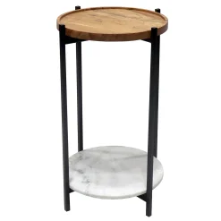 * Wood Top Side Tbl W/Mrble Shlf Low Price< Accent Tables