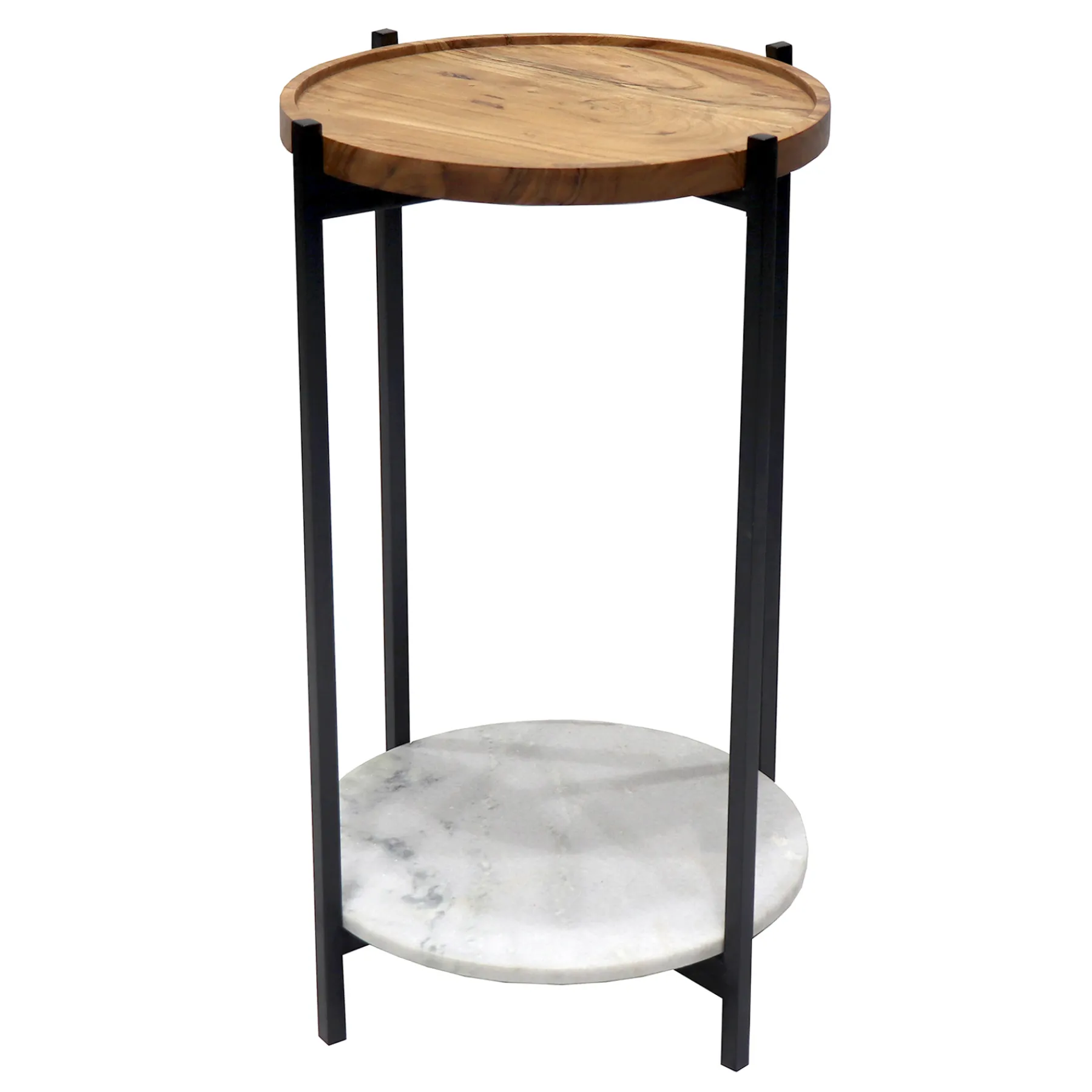 * Wood Top Side Tbl W/Mrble Shlf Low Price< Accent Tables