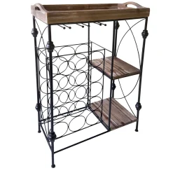 * Wood Tray Top Black Metal Wine Rack Outlet< Baker'S Racks & Bar Carts